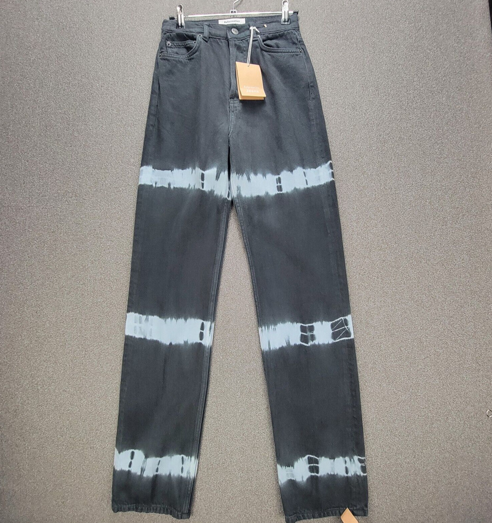 Reformation Size 24 Washed Black Cloud Stripe Cynthia Tie Dye Straight Jeans
